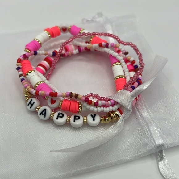5PC Happy ❤️ Letter Bracelet Stack - Picture 4 of 4
